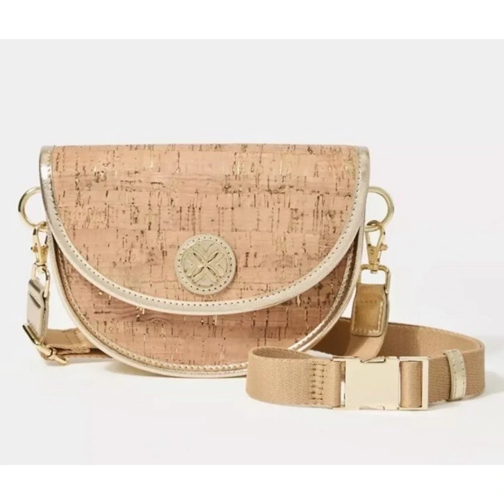 Lilly Pulitzer Camille Cork Belt Bag Purse Crossbody Natural Gold NEW